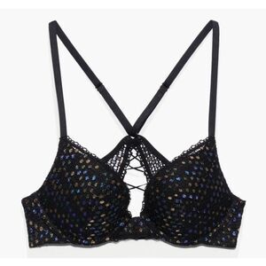 SAVAGE X Fenty Disco Night Iridescent Lace Disco Lace Push-Up Plunge Bra 42DDD